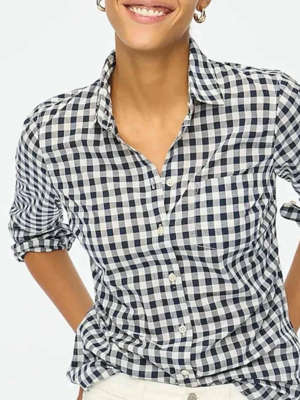 J. Crew Navy and White Gingham Button-Down Shirt